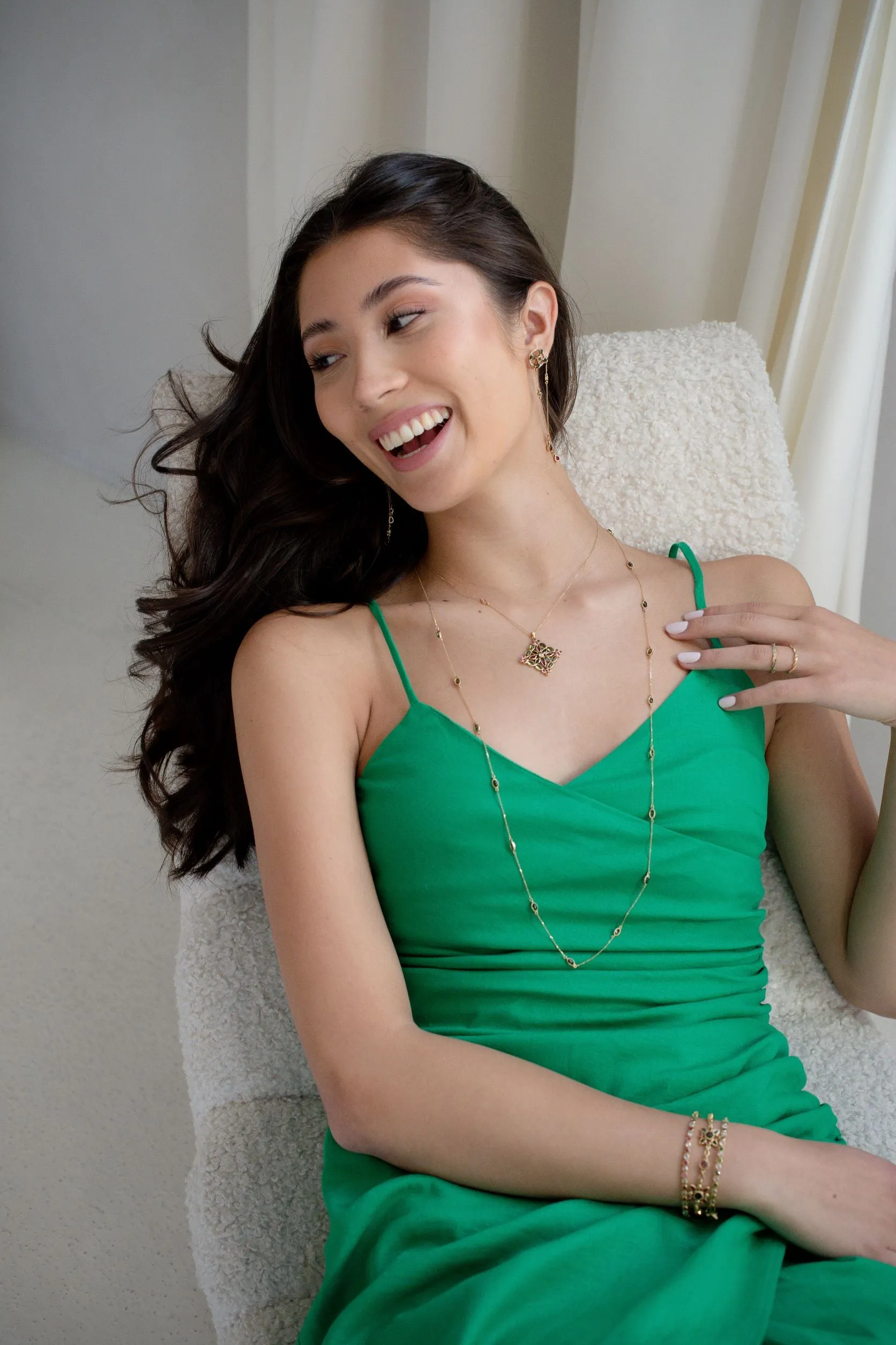Arabesque Necklace with Multicolored Tourmalines, Diamond Center