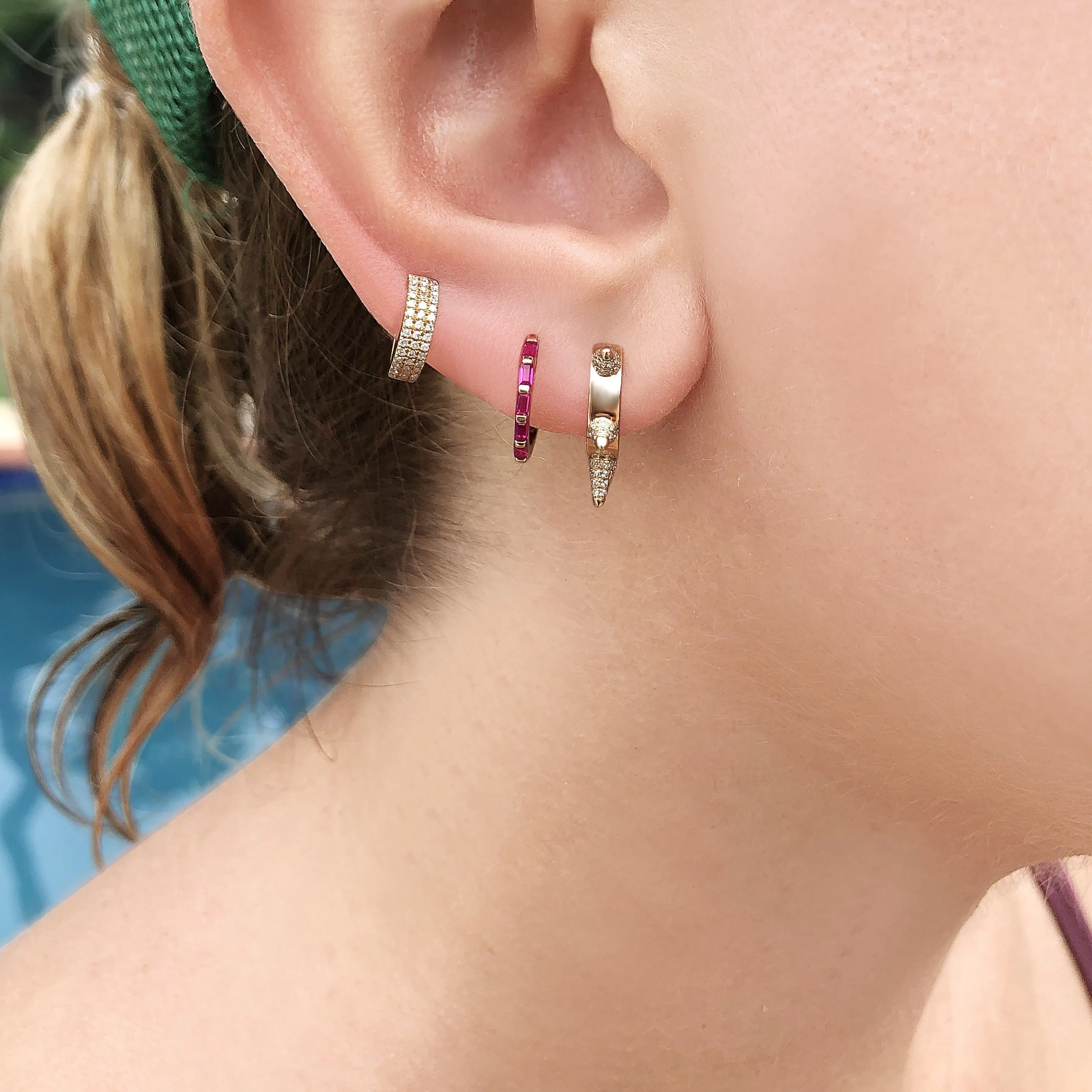 Atelier All Day 14K and Diamond Spiked Huggie Hoop (Single)