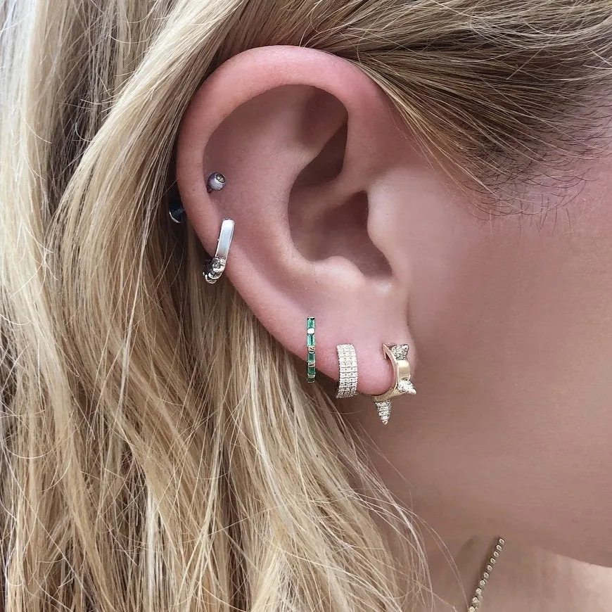 Atelier All Day 14K and Diamond Spiked Huggie Hoop (Single)