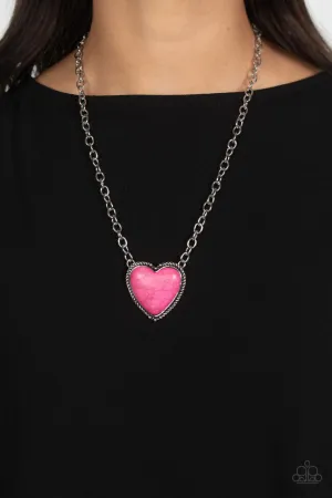 Authentic Admirer - Pink - Stone Heart Pendant Paparazzi Short Necklace
