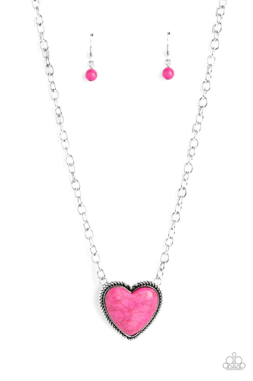 Authentic Admirer - Pink - Stone Heart Pendant Paparazzi Short Necklace