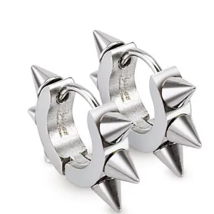 Awesome Looking Stainless Steel Spiked Hoop Huggie Earrings. 10mm.