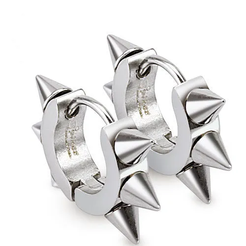Awesome Looking Stainless Steel Spiked Hoop Huggie Earrings. 10mm.