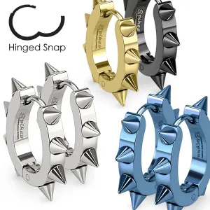 Awesome Stainless Steel Spiked Hoop Huggie Earrings. 15mm. Available in 4 Colors.