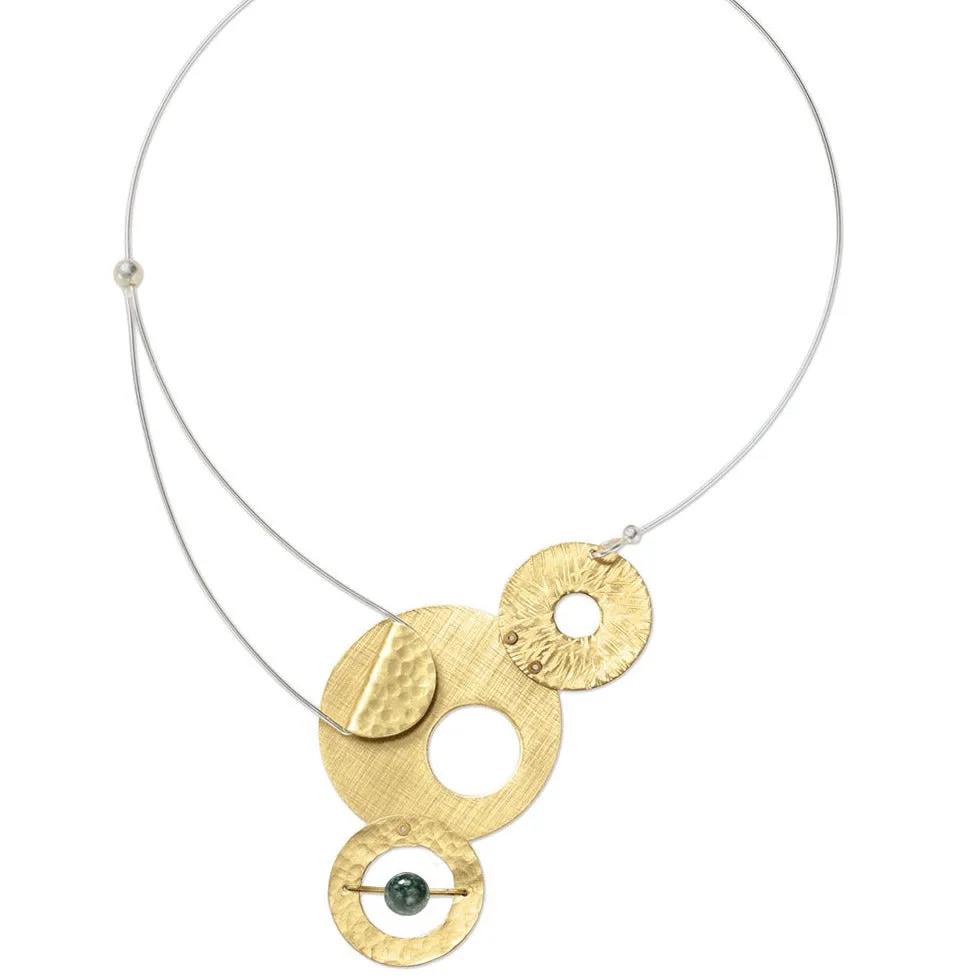 AXIS 3 Medium Sized Artistic Metal Statement Necklace with Front Closure from the LIMINAL Collection with Simulated Pearl or Jade option