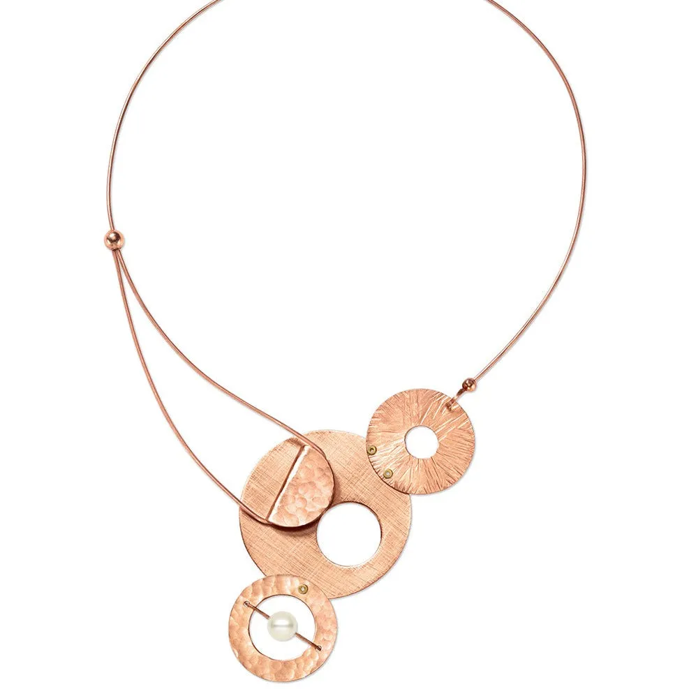 AXIS 3 Medium Sized Artistic Metal Statement Necklace with Front Closure from the LIMINAL Collection with Simulated Pearl or Jade option