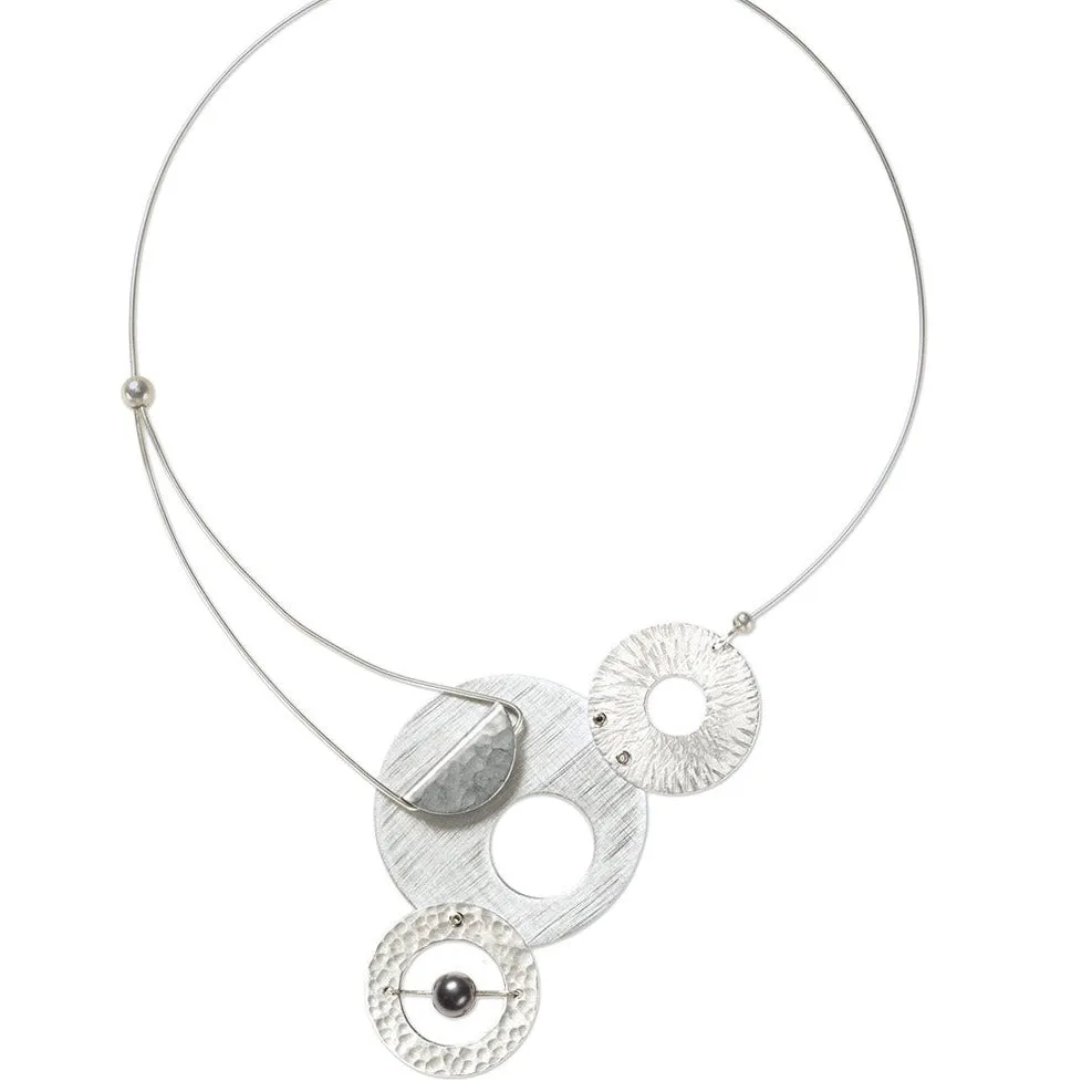 AXIS 3 Medium Sized Artistic Metal Statement Necklace with Front Closure from the LIMINAL Collection with Simulated Pearl or Jade option