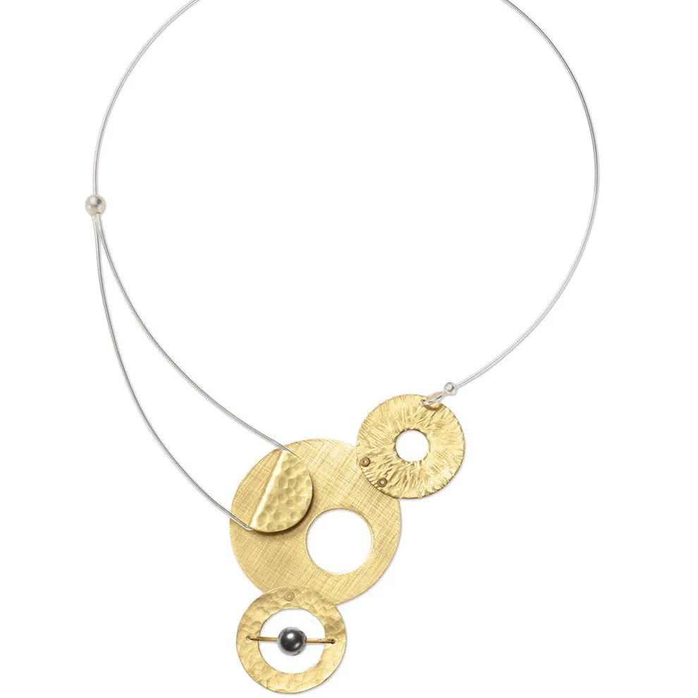 AXIS 3 Medium Sized Artistic Metal Statement Necklace with Front Closure from the LIMINAL Collection with Simulated Pearl or Jade option