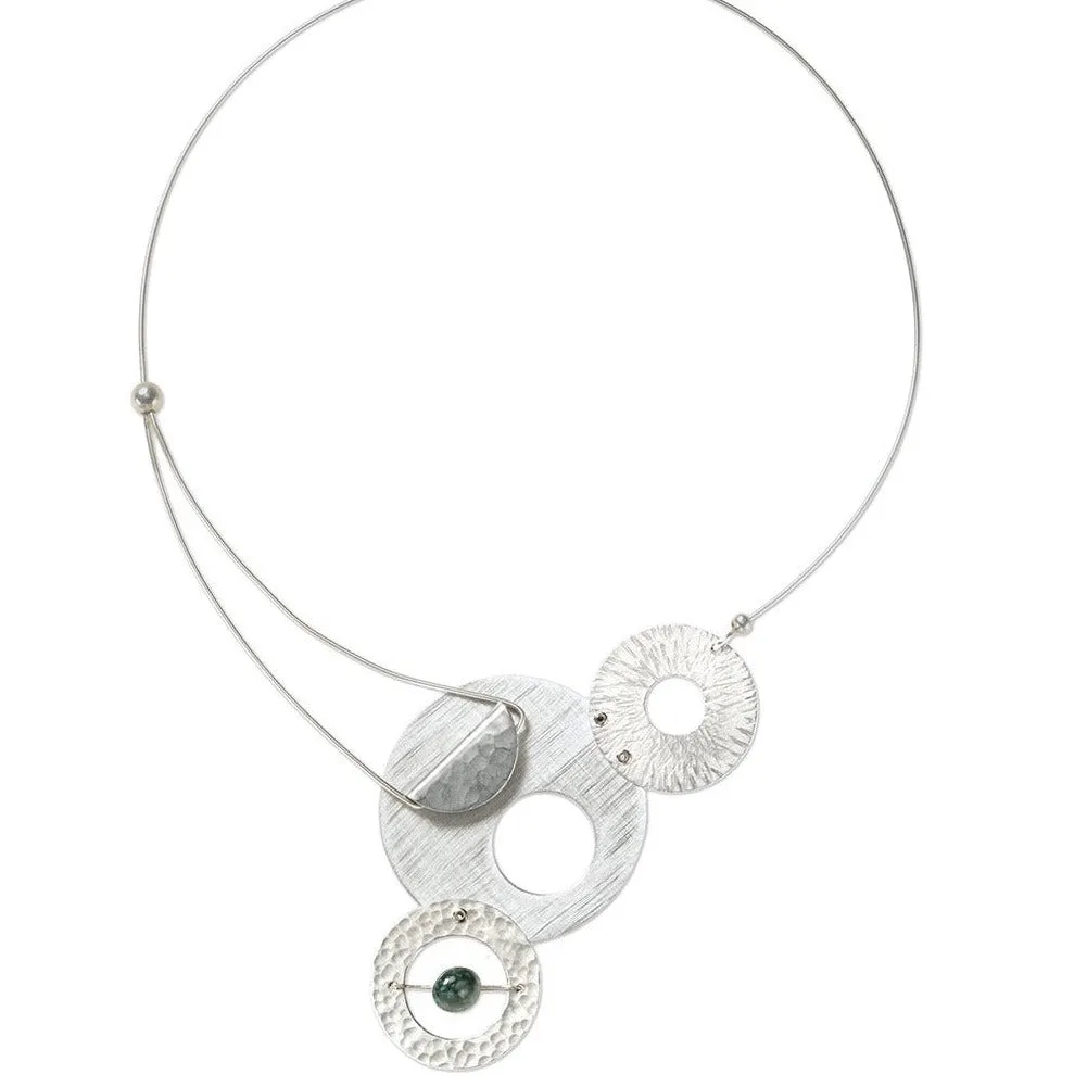 AXIS 3 Medium Sized Artistic Metal Statement Necklace with Front Closure from the LIMINAL Collection with Simulated Pearl or Jade option