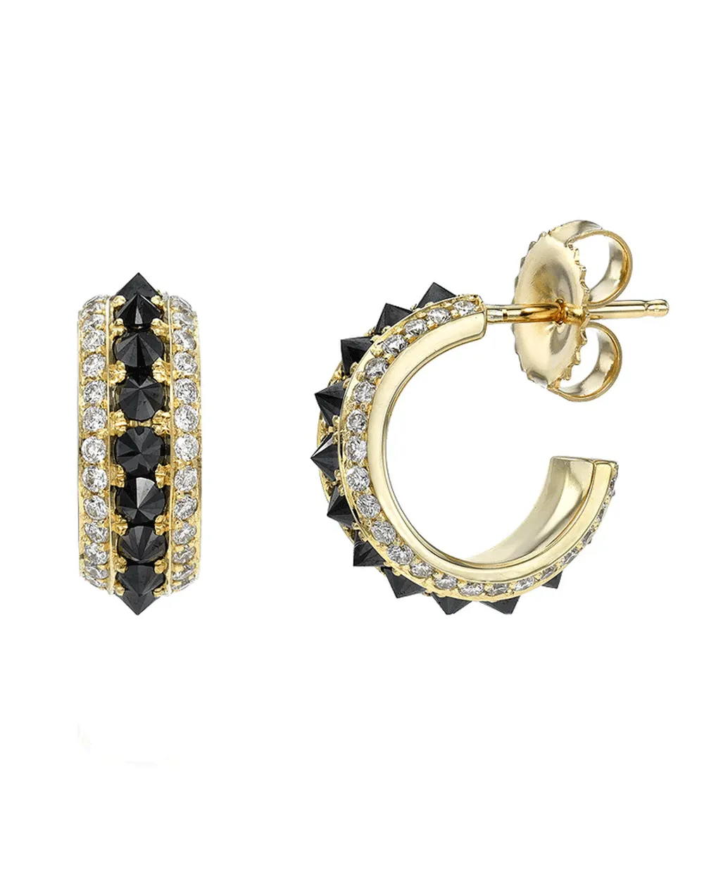Baby Black and White Diamond Spiked Hoops