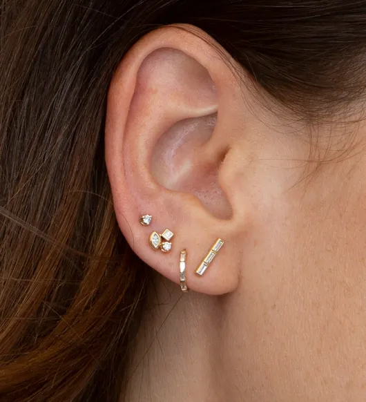 Baguette Diamond Hinge Huggie Hoops
