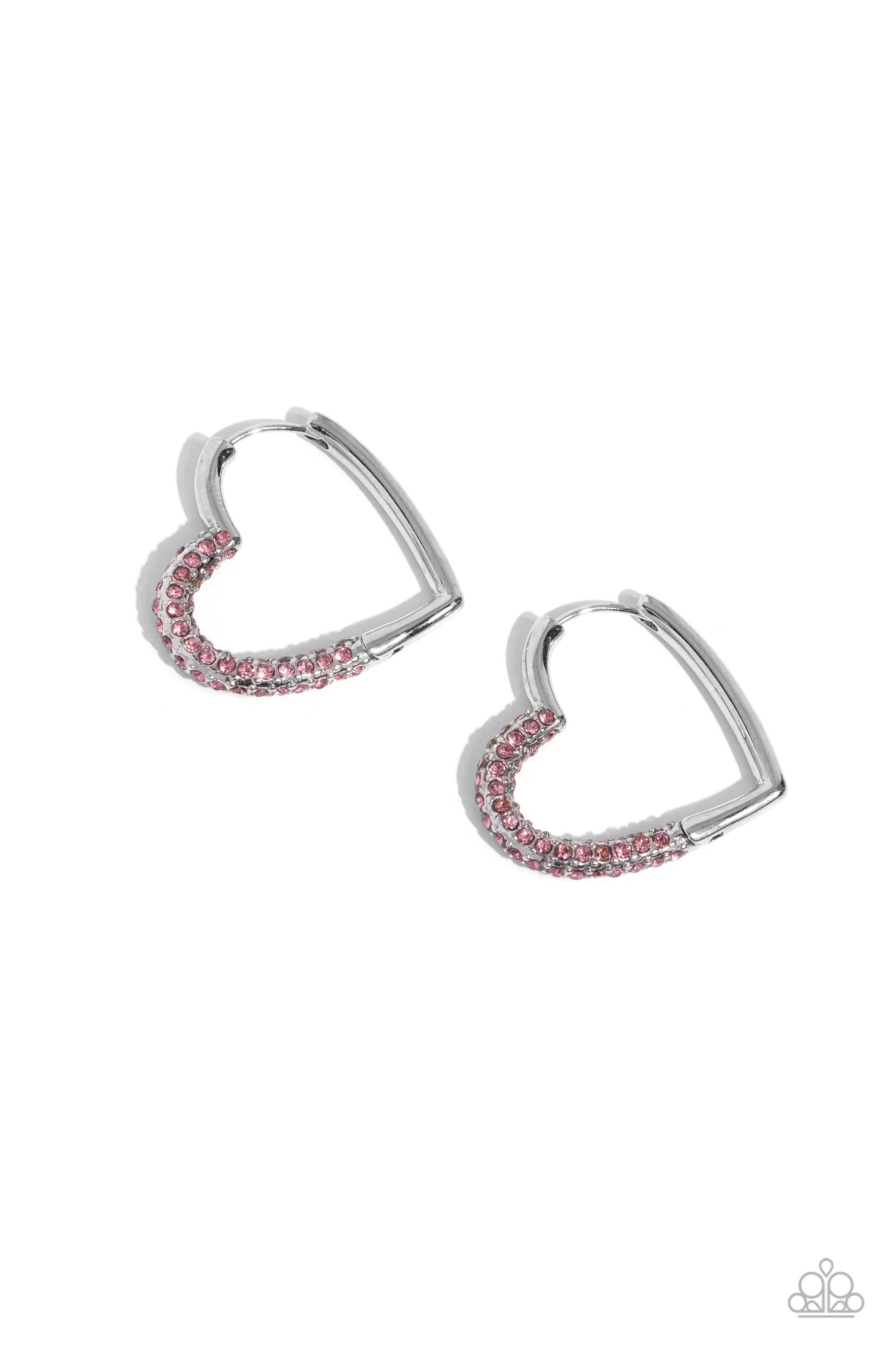Be Mine, Valentine? - Pink - Rhinestone Heart Hinged Paparazzi Hoop Earrings