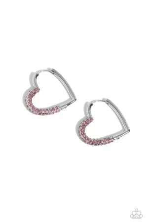 Be Mine, Valentine? - Pink - Rhinestone Heart Hinged Paparazzi Hoop Earrings