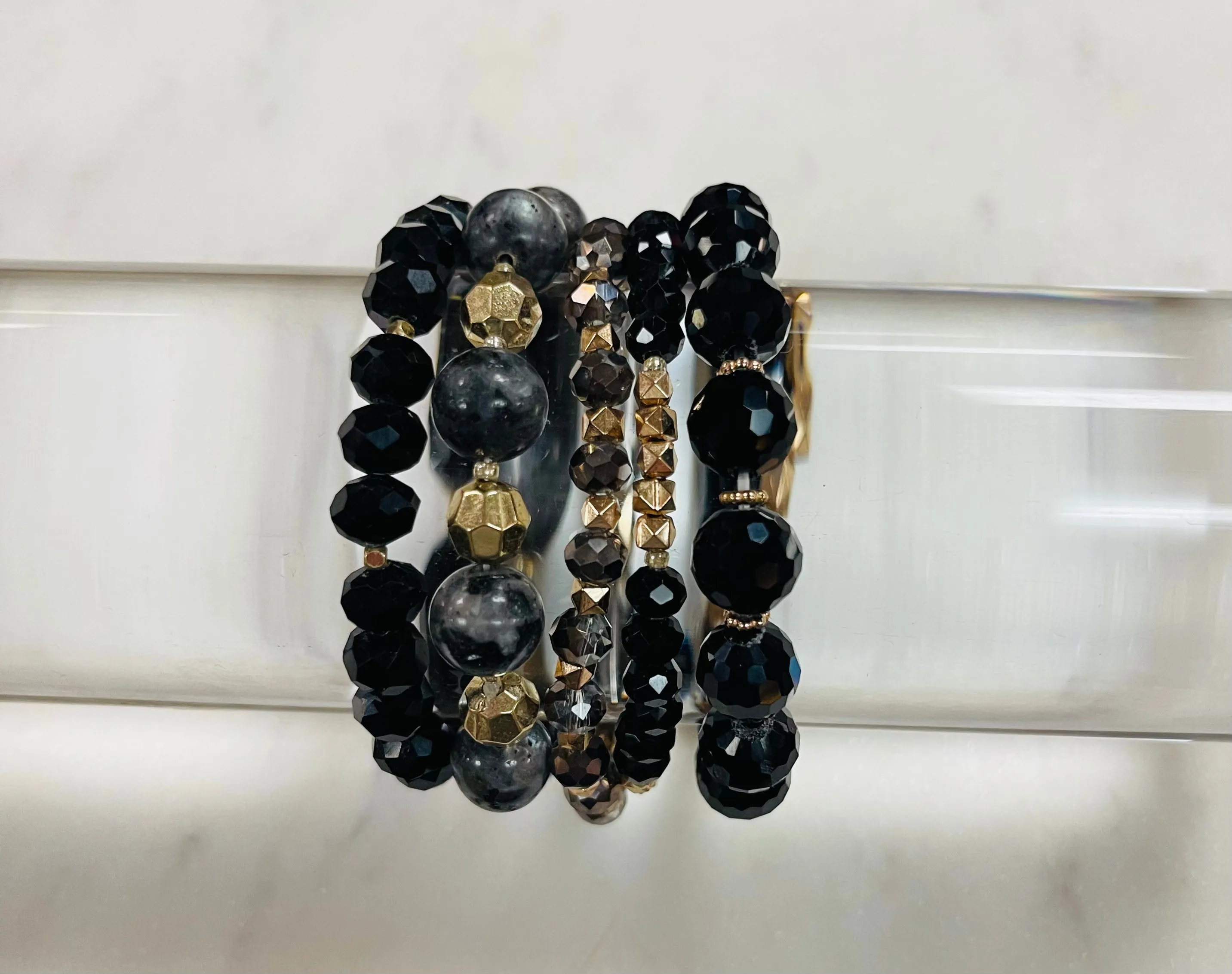 Beaded Bracelet Stack - Black