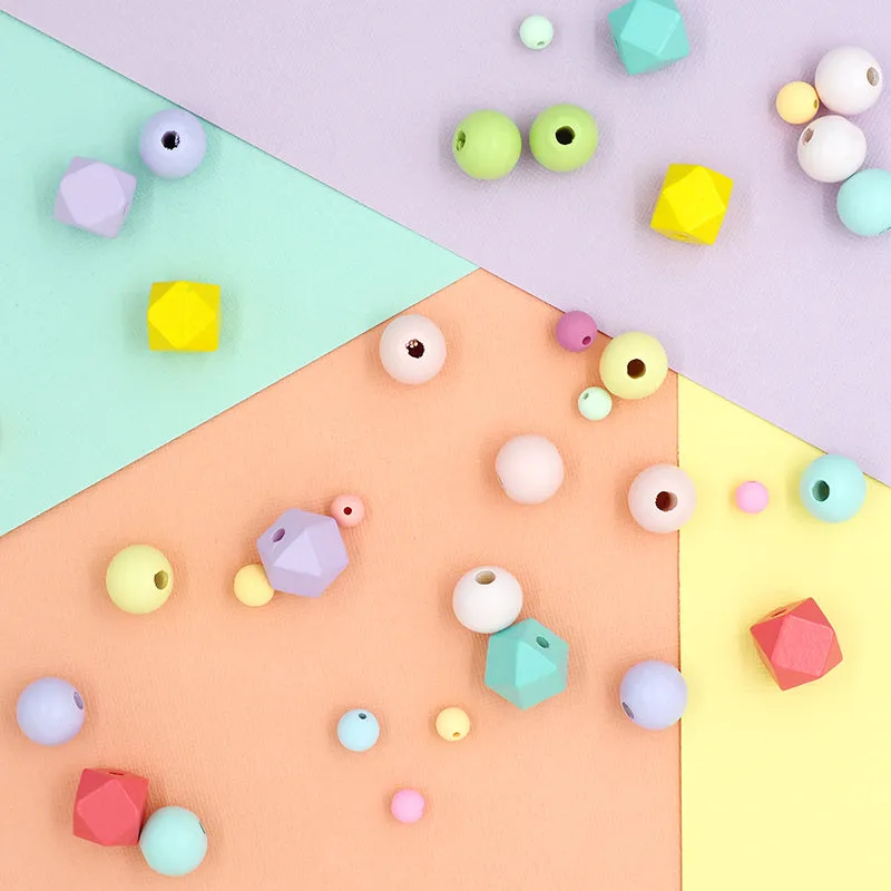 BEADS ROUND WOOD BEADS PASTEL 60PC