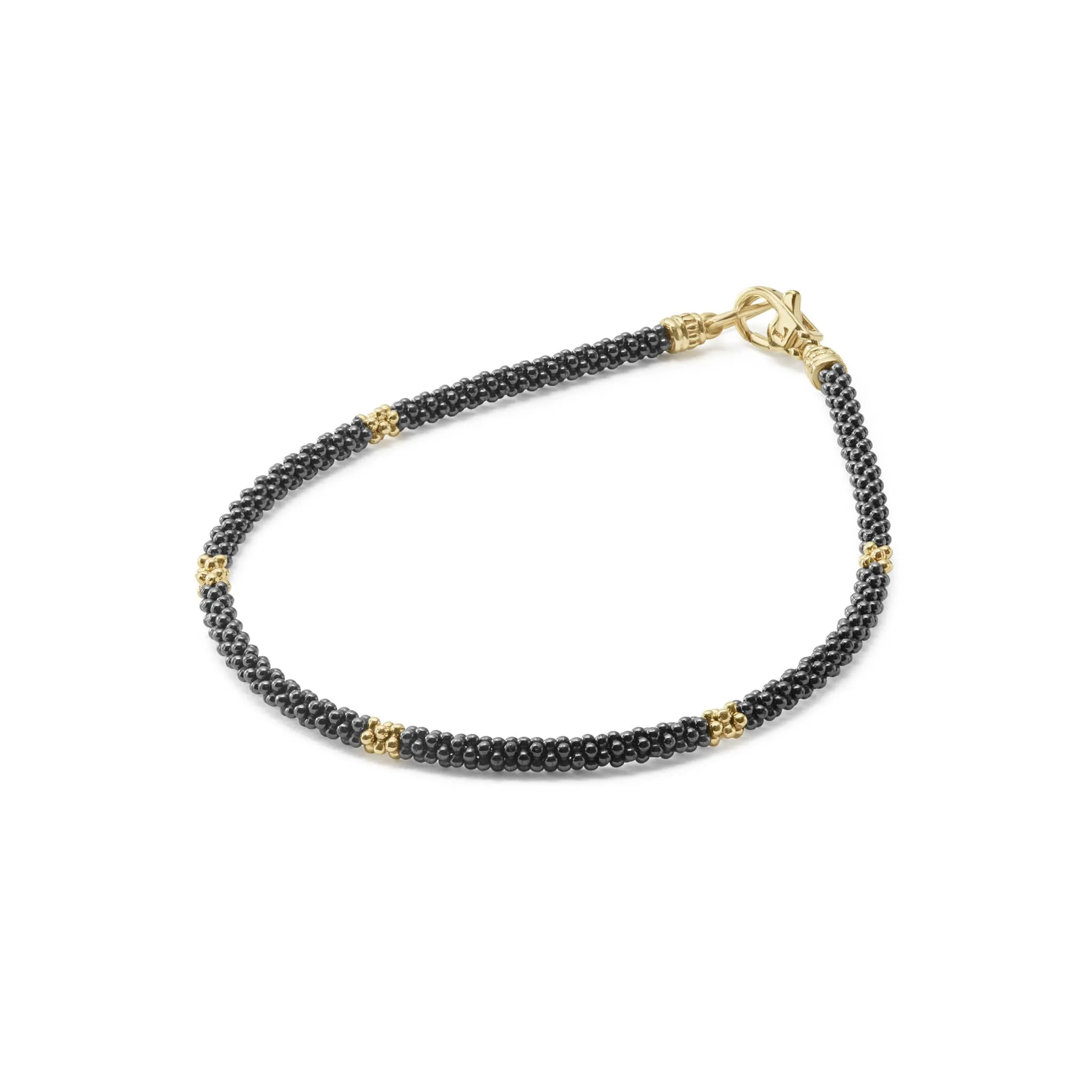 Black Caviar Five Gold Station Thin Ceramic Bracelet | 3mm