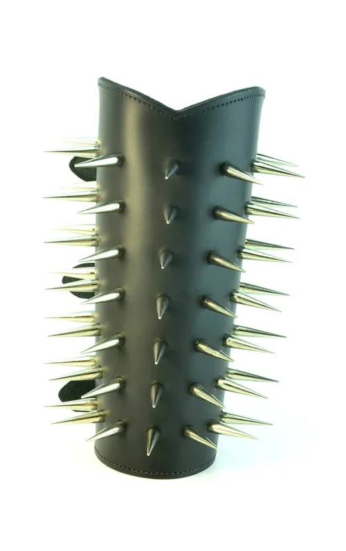 Black leather gauntlet w/ 7 rows of silver needle spikes