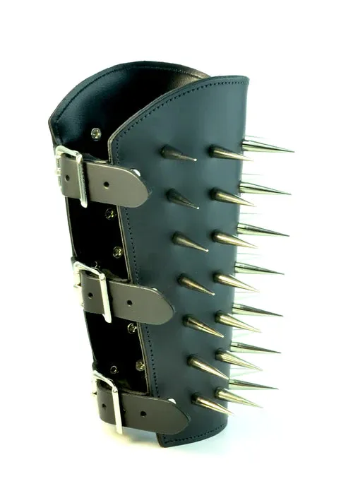 Black leather gauntlet w/ 7 rows of silver needle spikes