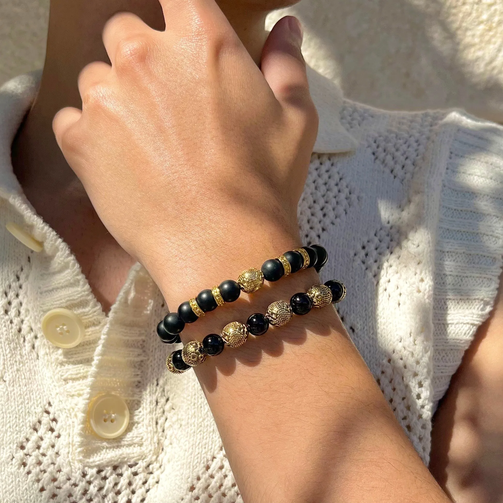 Black Onyx & Gold Beads Bracelet