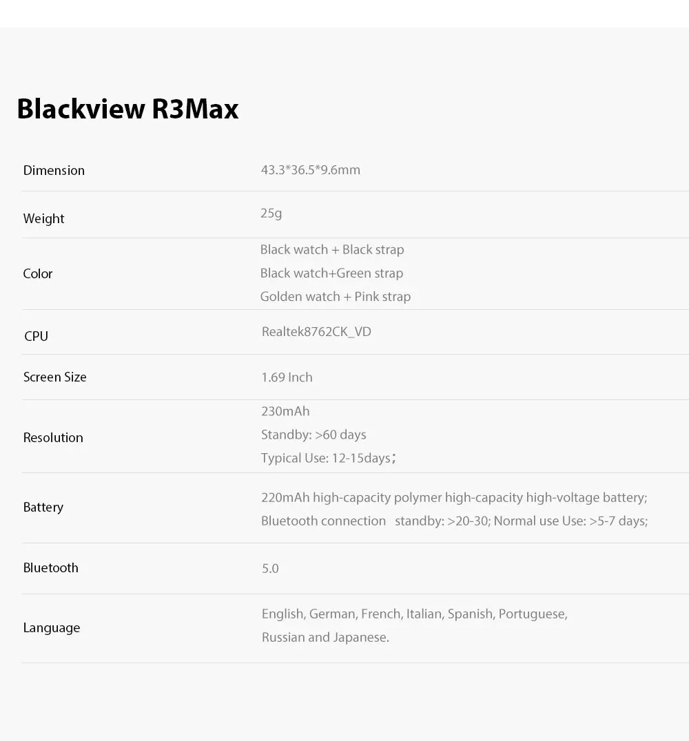 BLACKVIEW R3 Max 1.69" LCD Smart Watch