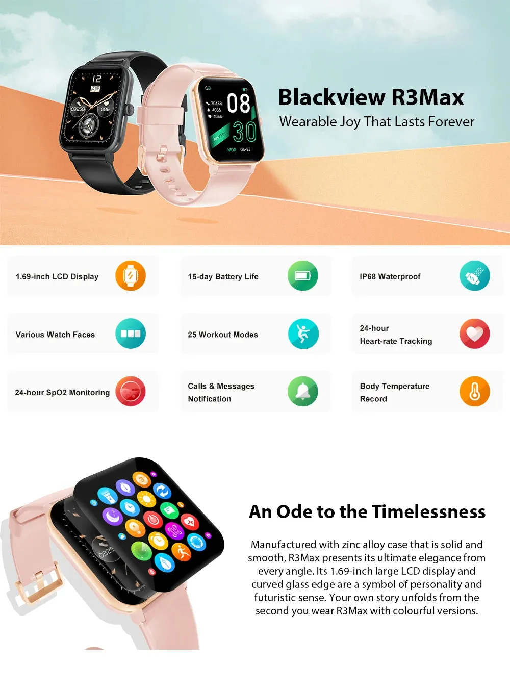 BLACKVIEW R3 Max 1.69" LCD Smart Watch