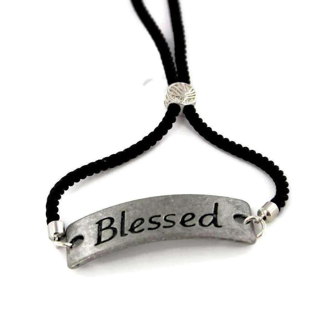 BLESSED Adjustable Inspirational Bolo Slider Bracelet