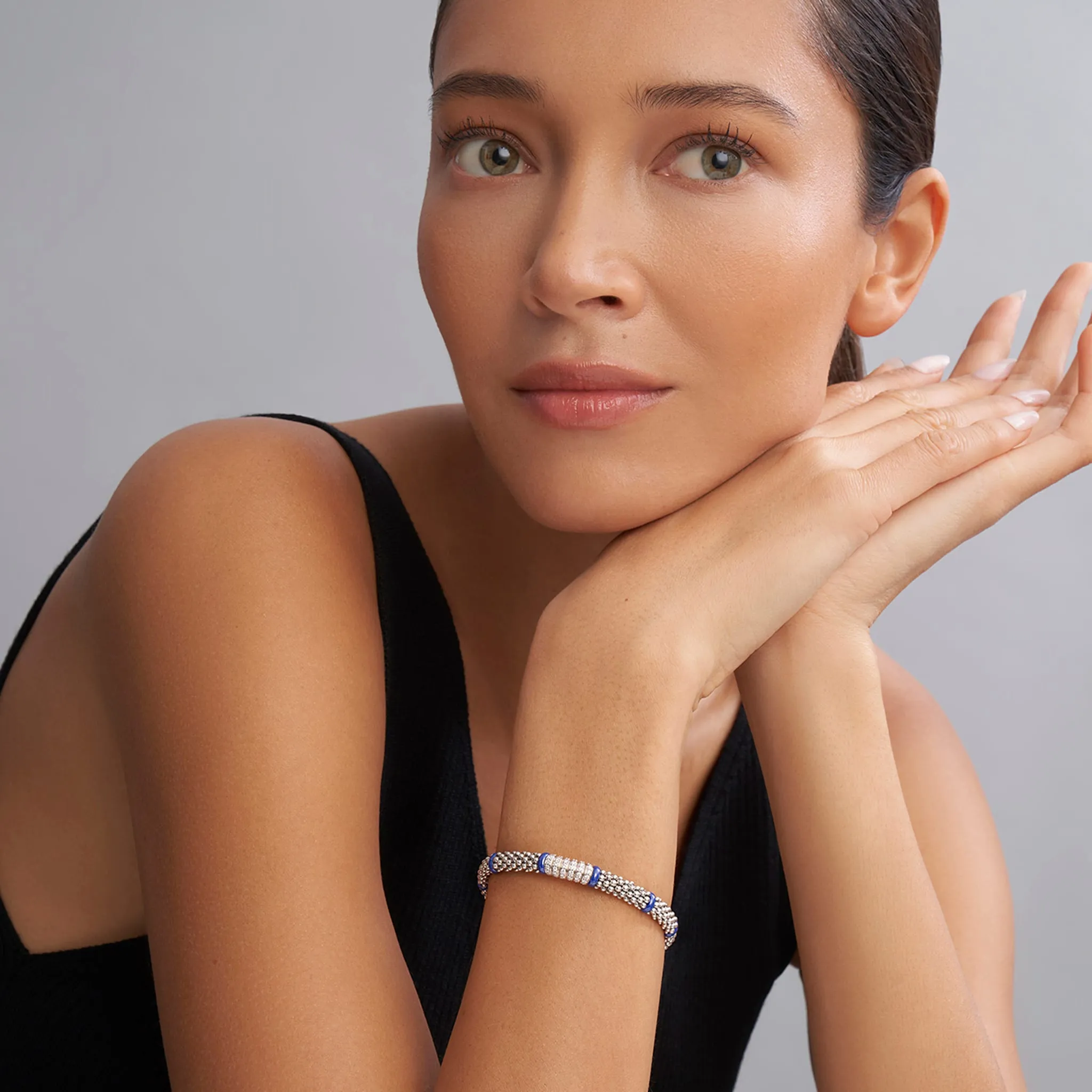 Blue Caviar Ultramarine Six Station Diamond Caviar Bracelet | 6mm