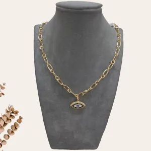 Blue Eye Sparkly Chain Necklace