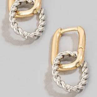 Braided Hoop Charm Rectangle Hinge Hoop Earrings