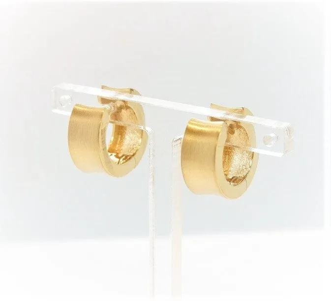 Breuning 14K Yellow Gold Brushed Concave Huggie Hoops