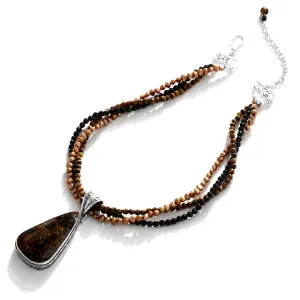 Brilliant Golden Brown Pietersite Pendant Statement Necklace