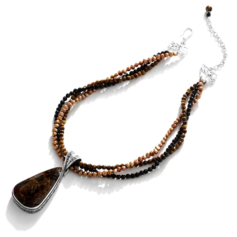 Brilliant Golden Brown Pietersite Pendant Statement Necklace