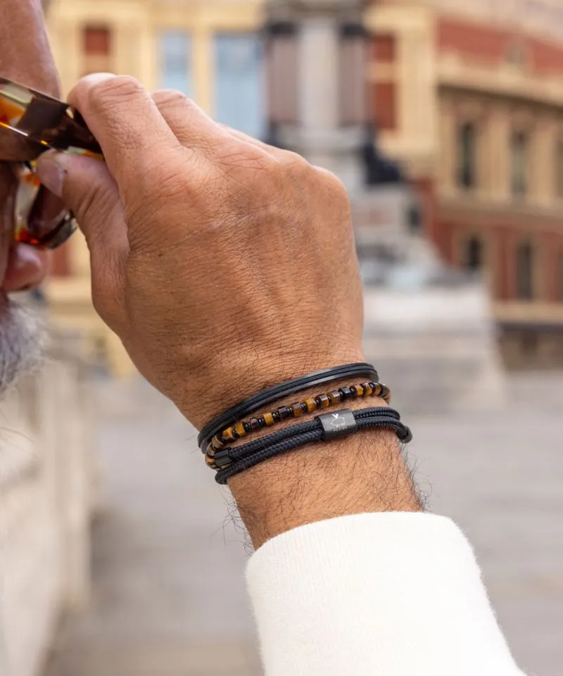 Brontide 4mm Beaded Bracelet in Tiger Eye & Black