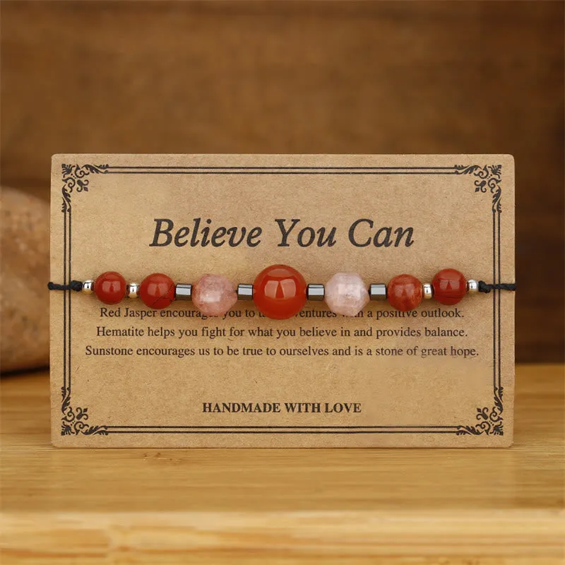 Buddha Stones Believe You Can Carnelian Red Jasper Hematite Sun Stone Positive Bracelet