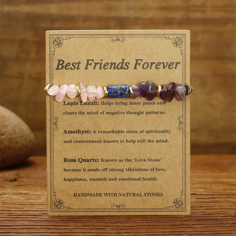 Buddha Stones Best Friends Forever Amethyst Rose Quartz Lazurite Spiritual Bracelet