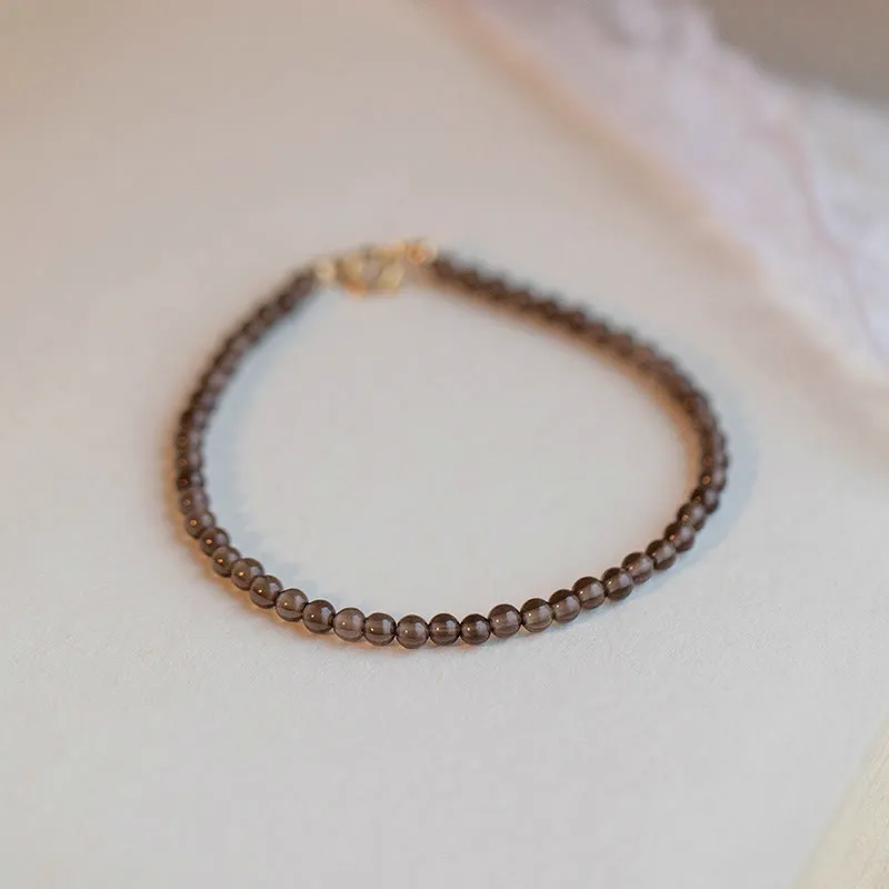 Buddha Stones Smoky Quartz Black Obsidian Ultra-thin Beads Success Bracelet