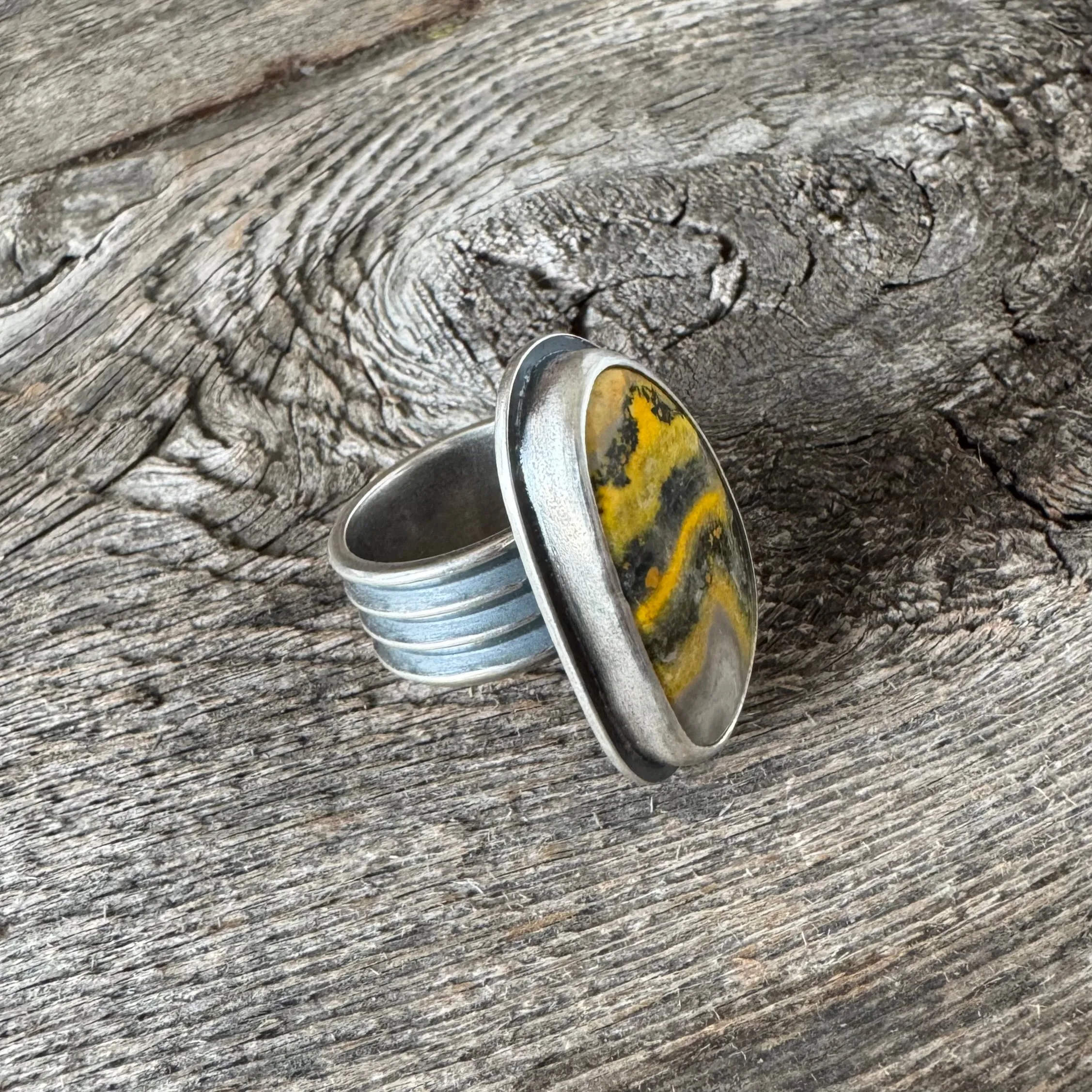 Bumble Bee Jasper and Sterling Silver Ring, Size 8 1/4