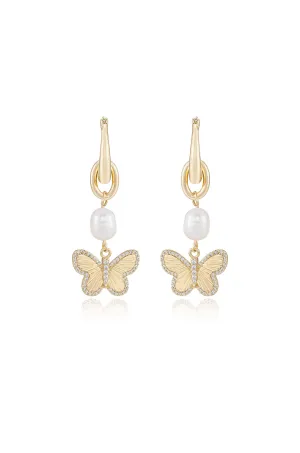 Butterfly High Pearl Drop Earrings