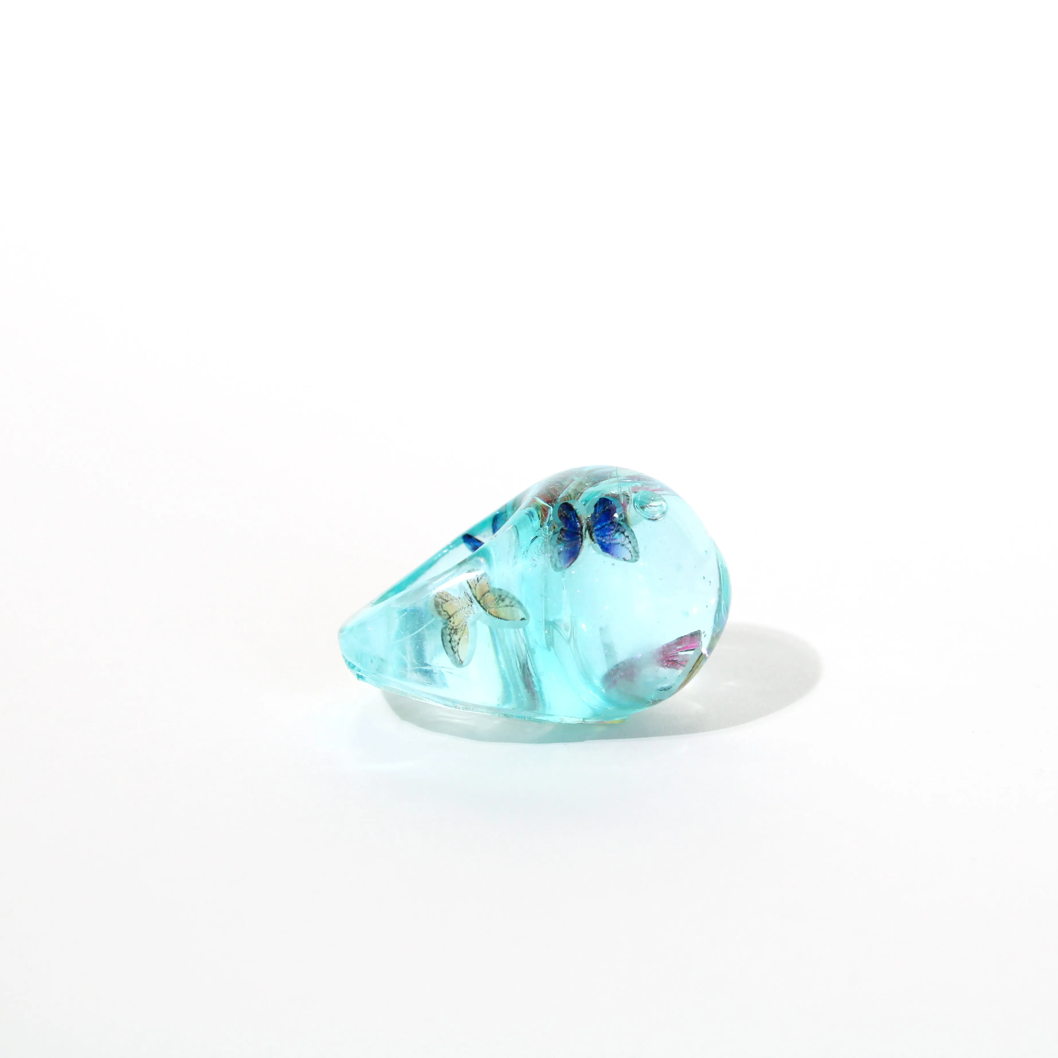 Butterfly Sky Blue Snow Globe Ring