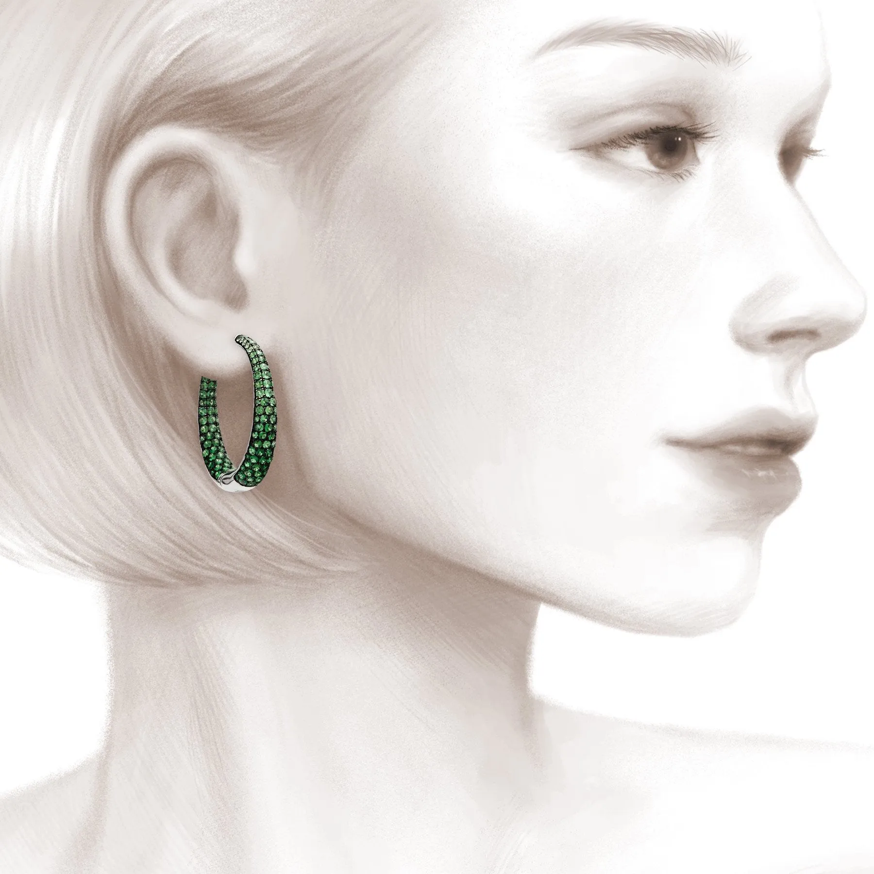 Candied Pebble Flow Tsavorite Hoop Earrings