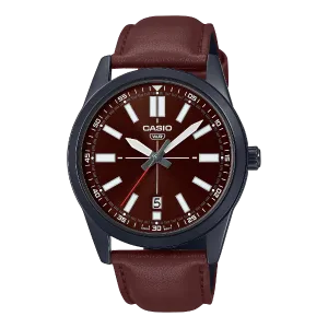 Casio Brown Leather Strap Brown Dial Quartz Watch for Gents - MTP-VD02BL-5EUDF
