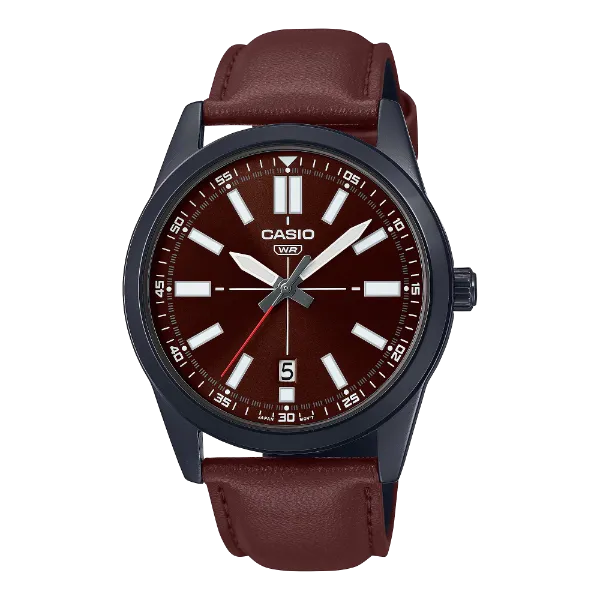 Casio Brown Leather Strap Brown Dial Quartz Watch for Gents - MTP-VD02BL-5EUDF