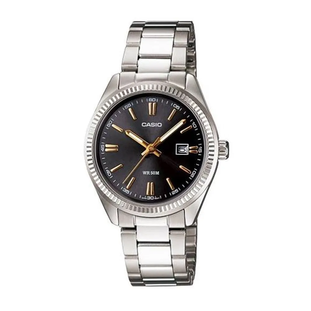Casio Enticer Women's Analog Black Dial Silver Body Watch, Stainless Steel Strap, LTP-1302D-1A2VDF