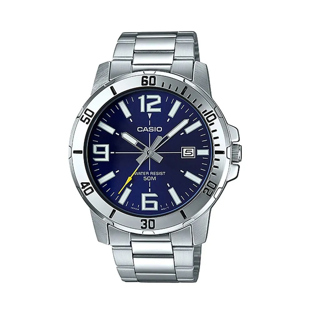 Casio Men's Enticer Analog Blue Dial Casual Watch, Stainless Steel Band, MTP-VD01D-2BVUDF