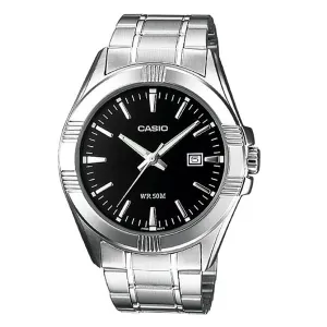 Casio Silver Stainless Steel Black Dial Quartz Watch for Gents - MTP-1308D-1AVDF