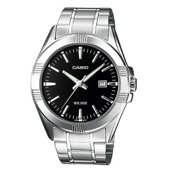 Casio Silver Stainless Steel Black Dial Quartz Watch for Gents - MTP-1308D-1AVDF