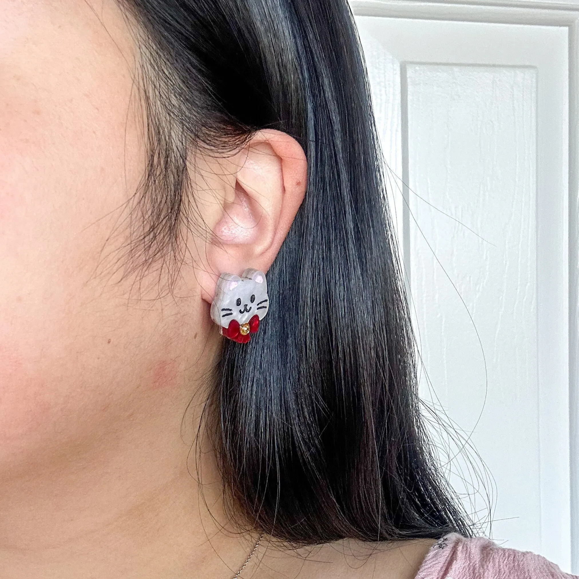 Cat in Bow Tie Studs Earrings