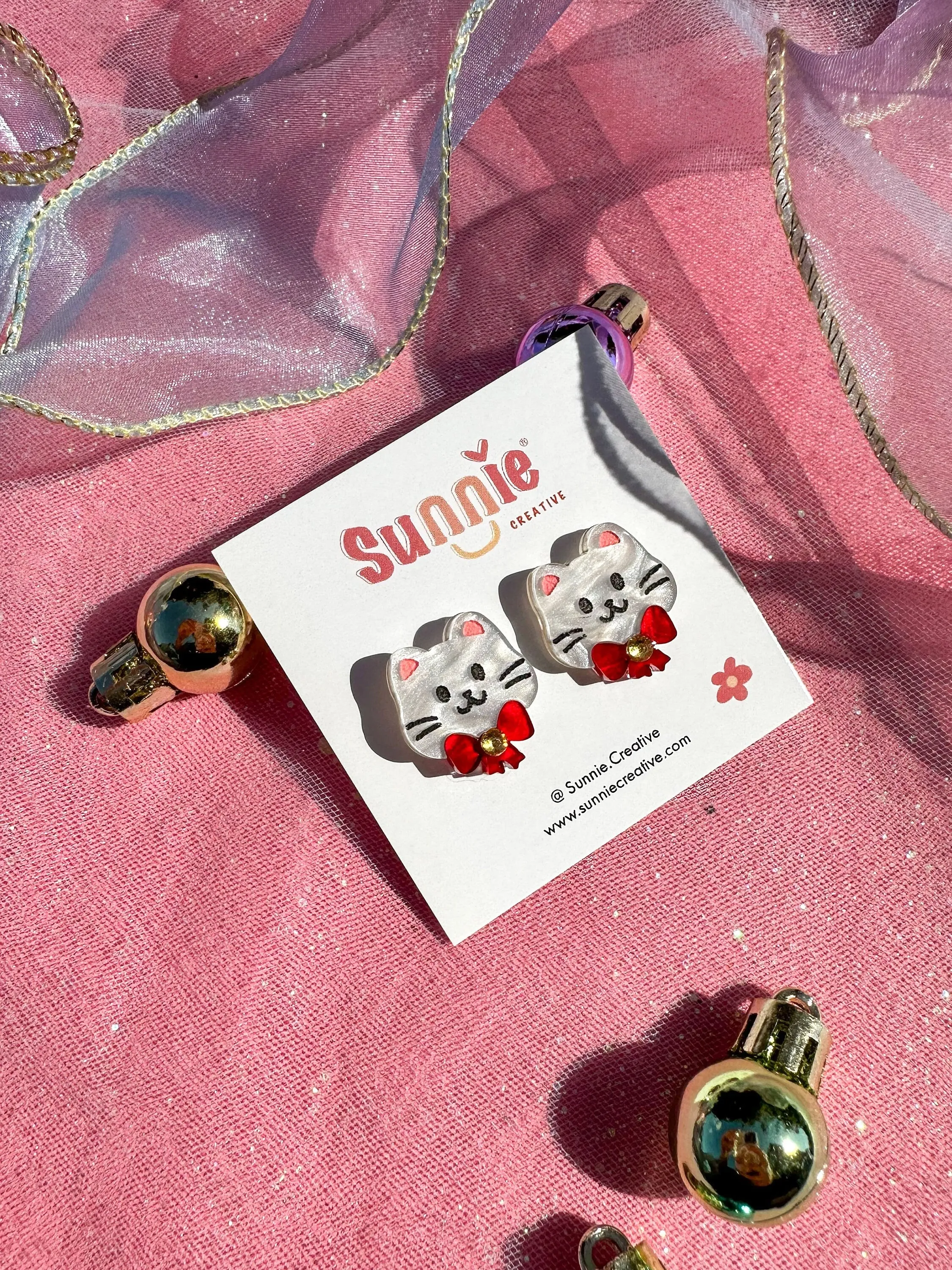 Cat in Bow Tie Studs Earrings