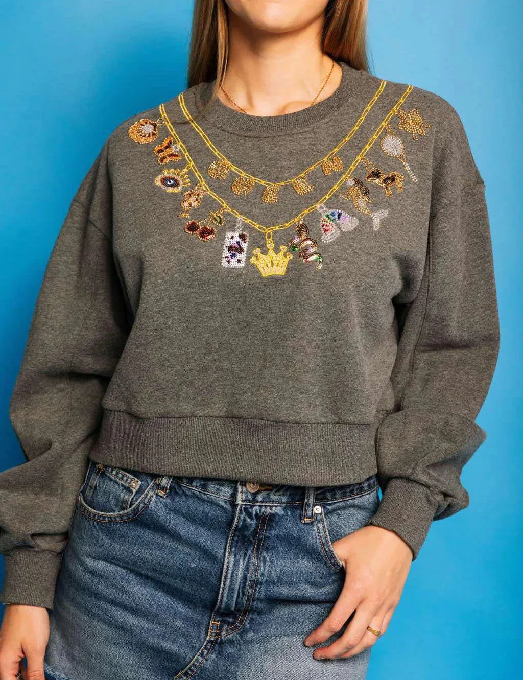 Charcoal Queen & Icon Necklaces Charm Sweatshirt