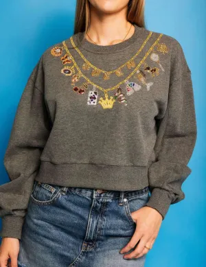 Charcoal Queen & Icon Necklaces Charm Sweatshirt